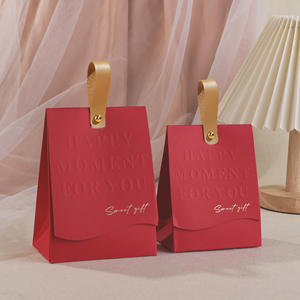 유럽 스타일 웨딩 캔디 박스 창의적인 와인 레드 샴페인 가죽 손잡이 약혼식 기념품 가방 - Product Image 2