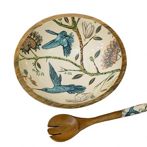 Tazón de Madera Hecho a Mano, Ecológico y Duradero, con Diseño Floral de Aves, Apto para Lavavajillas, para Servir Alimentos, Fiestas, Regalos, con Logotipo Personalizado - Product Image 5