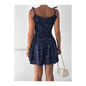 Women's Strappy Navy Blue Floral Viscose Mini <b>Dress</b> S M L XL Casual Summer Wear - Product Image 5