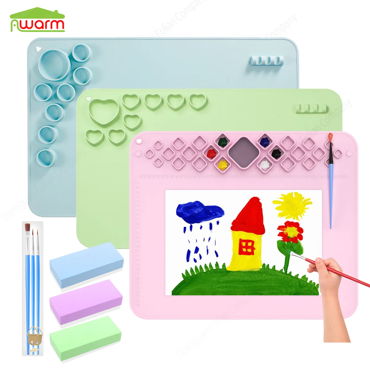 Amazon Hot New Products Custom easy clean Multifunction Silicone Craft Art Mat Non Stick Sheet silicone painting mat with Cup