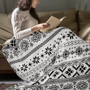 Couverture en flanelle super douce de style bohème pour canapé, couverture imprimée aztèque avec pompons, couverture bohème douce et confortable pour la décoration de la maison - Product Image 4