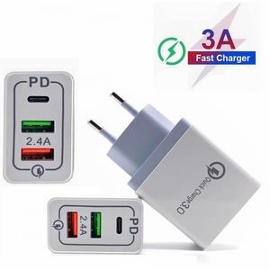 Porta Type-C3 PD tipo <span class=keywords><strong>C</strong></span> USB <span class=keywords><strong>C</strong></span> caricatore adattatore da viaggio + 18W Smart QC 3.0 USB ricarica rapida QC3.0 per <span class=keywords><strong>iPhone</strong></span> samsung Galaxy - Product Image 1