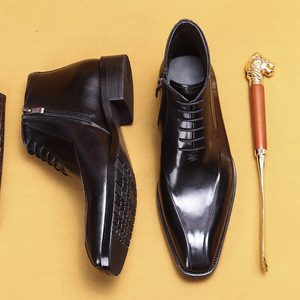 Bottes pour hommes en cuir véritable de haute qualité, cuir de vache, chaussures habillées formelles en cuir pleine longueur, bottes courtes en cuir de style anglais - Product Image 2