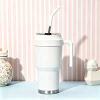 Tumbler Kopi Stainless Steel Vakum Dinding Ganda 40oz Custom OEM Pabrik, Dilengkapi Gagang