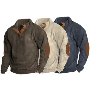 Couleurs unies col montant manches longues pull avec fermeture éclair pull tricot hommes pull