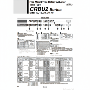 Pièces pneumatiques d'actionneur rotatif SMC Pneumatics CRBU2T30-180SZ - Product Image 1