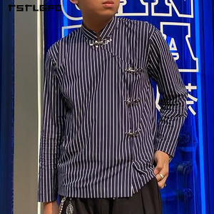 Camisas de Manga Larga para Hombre, Diseño Retro Casual con Rayas, Estilo Bombero, Cierre Mecánico, Ropa <span class=keywords><strong>Vintage</strong></span> Personalizada - Product Image 1