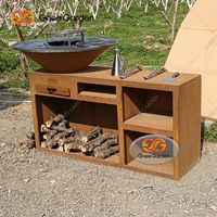 Barbecue moderne en acier Corten avec chariot - Gril extérieur résistant aux intempéries pour jardin