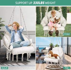 Kursi Ayunan Gantung Rotan Anyaman Luar Ruangan Dalam Ruangan dengan Dudukan Logam untuk Ruang Tamu, Kursi Hammock Gantung Makrame - Product Image 5