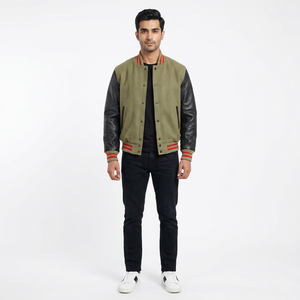 Custom <b>Men's</b> Varsity <b>Baseball</b> <b>Jacket</b> Stand Collar Custom Printing Sporty Genuine Leather Winter Breathable Embroidered Regular - Product Image 1