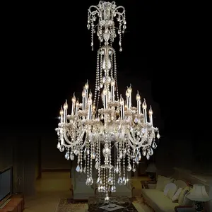 Nova Tipo de Vela Lâmpadas K9 90cm Cristal Lustre Europeu Villa Sala Luz Duplex Hotel Luxury Stage Long Chandelier