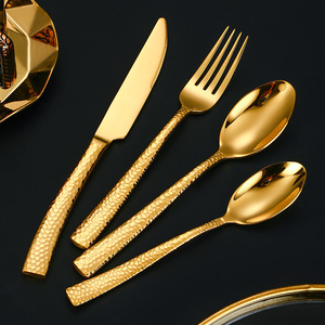 Ensemble de couverts martelés en acier inoxydable 304 – Couteau, fourchette, cuillère – Vaisselle occidentale durable pour hôtels et mariages (plats principaux) - Product Image 2