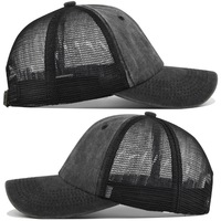 Casquette de baseball d'extérieur transfrontalière en coton lavé et tissu mesh respirant, 6 panneaux, réglable, avec logo personnalisé brodé et impression