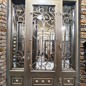 Moderno elegante singolo ferro battuto con piano piatto doppio vetro temperato ingresso sicuro con Sidelites <span class=keywords><strong>porta</strong></span> d'ingresso anteriore Design - Product Image 2