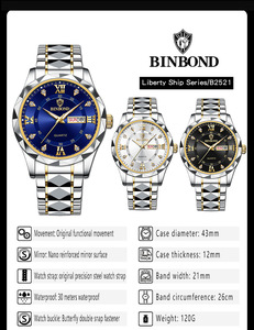 BINBOND 2521 hommes étanche en acier inoxydable affaires <span class=keywords><strong>montre</strong></span> à Quartz 2024 haut marque chic nuit lueur Date semaine hommes <span class=keywords><strong>montre</strong></span>-bracelet - Product Image 5