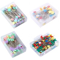 Épingles à coudre à tête plate en forme de boîte, 100 pièces, avec nœud papillon et fleur, épingles colorées, épingles à courtepointe pour le bricolage