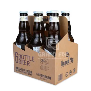 Botella de cerveza de vino de papel Kraft personalizada Paquete de 6 paquetes de seis Portador de cerveza Embalaje para 6 botellas de cerveza