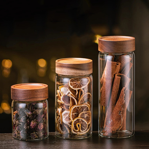 -20-200 ℃   Bocaux de <span class=keywords><strong>cuisine</strong></span> en verre borosilicate de luxe avec couvercle en bois brun, pots de rangement en verre <span class=keywords><strong>pour</strong></span> la <span class=keywords><strong>cuisine</strong></span> - Product Image 3