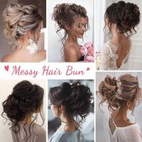 Wig Chignon Rambut Panjang Wanita, Lurus/Gelombang Alami, Serat Tahan Panas, Mudah Dipasang, Model Bunga Kuncup