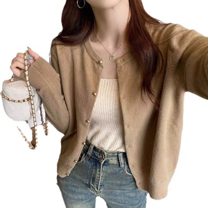 Cárdigan de punto gris para mujer, talla única, manga larga, suéter de otoño, estilo informal japonés y coreano - Product Image 4
