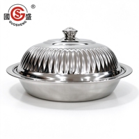 Plat de service rond en acier inoxydable avec couvercle, chauffe-plat de buffet, 30-60 cm, YL, plusieurs tailles, plateau alimentaire gaufré
