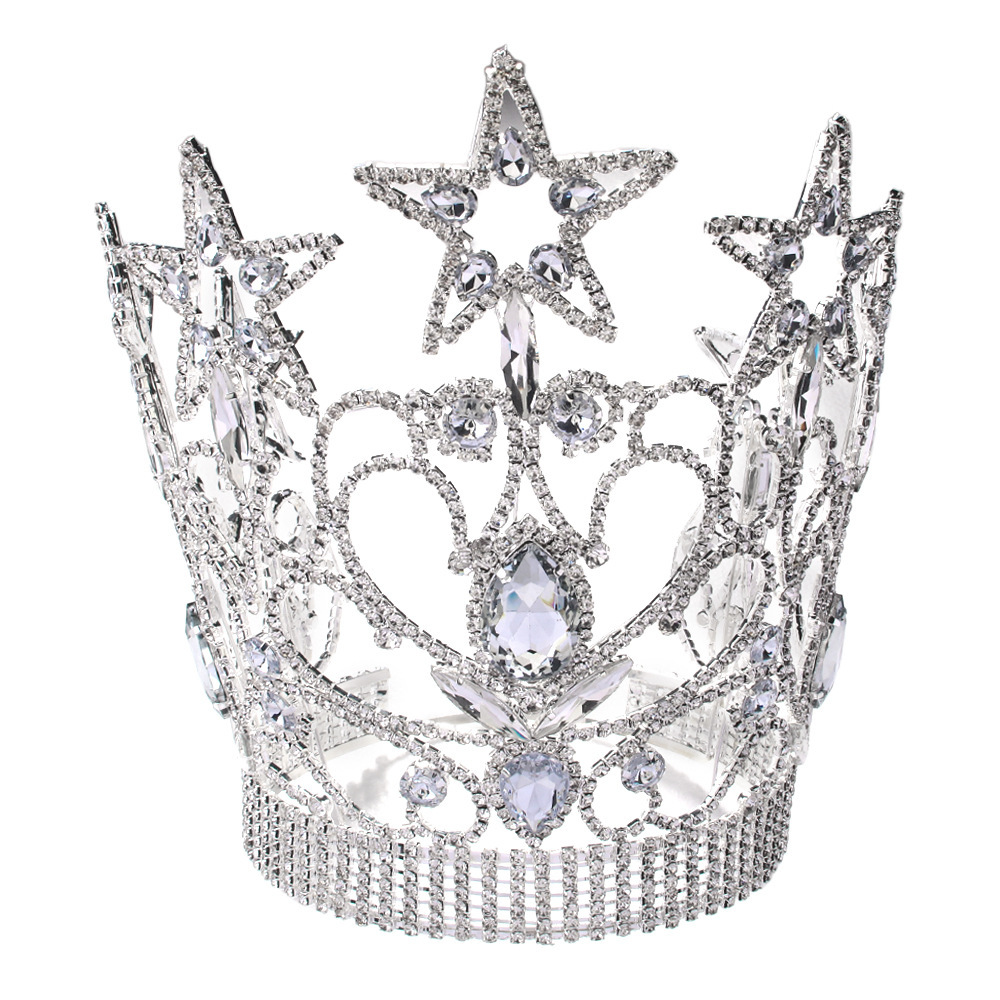 Rhinestones Pageant Round Crown, with Hearts Exquisite Collection of Bridal heart round pageant crown for  main image 2