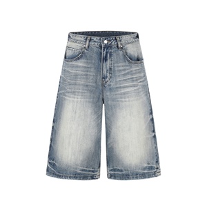 Pantalones Cortos Vaqueros Americanos Retro Personalizados, Lavados, Azules, Estilo Urbano, Vintage, Rectos, Desgastados, Blanqueados y con Efecto Desgastado - Product Image 5