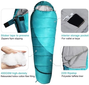 Sac de couchage de style momie imperméable 3 saisons pour adultes, pour le camping et la randonnée en plein air, tissu polyester pour l'hiver et l'été - Product Image 3