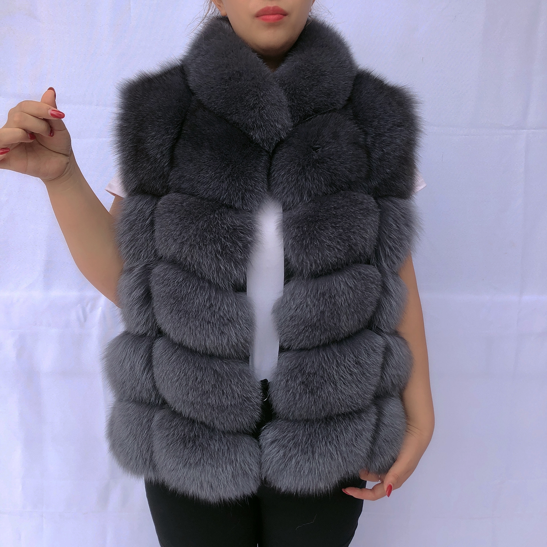 Factory Wholesale Women Winter natural fur coat Square Style Plus Stand Collar Real Fox Fur Coat