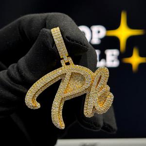Custom PK <b>Initial</b> <b>Pendant</b> Fully Iced Out Script Letter Charm Gold Finish Necklace for Men & Women - Product Image 5