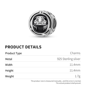 だるま チャーム 本物の925スターリングシルバー シンボルシリーズ ビーズ 女性用 DIY ブレスレットチャーム ネックレス ジュエリーメイキング - Product Image 4