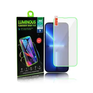 New Liquid Silicone Edge Protective Full Cover Night Light Tempered Glass For iPhone 13 Pro Max Luminous Screen Protector