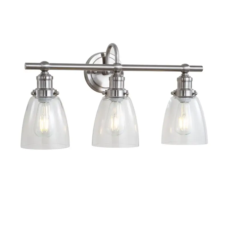 Industrial Design Brushed Nickel 3 Lights Vanity Light Fixtures Indoor Modern Bathroom Wall Sconce with Clear Bell Glass Shade