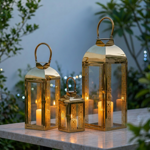 Porte-bougie en métal plaqué or de luxe moderne, lanternes design pour la décoration de la maison et des hôtels - Product Image 2