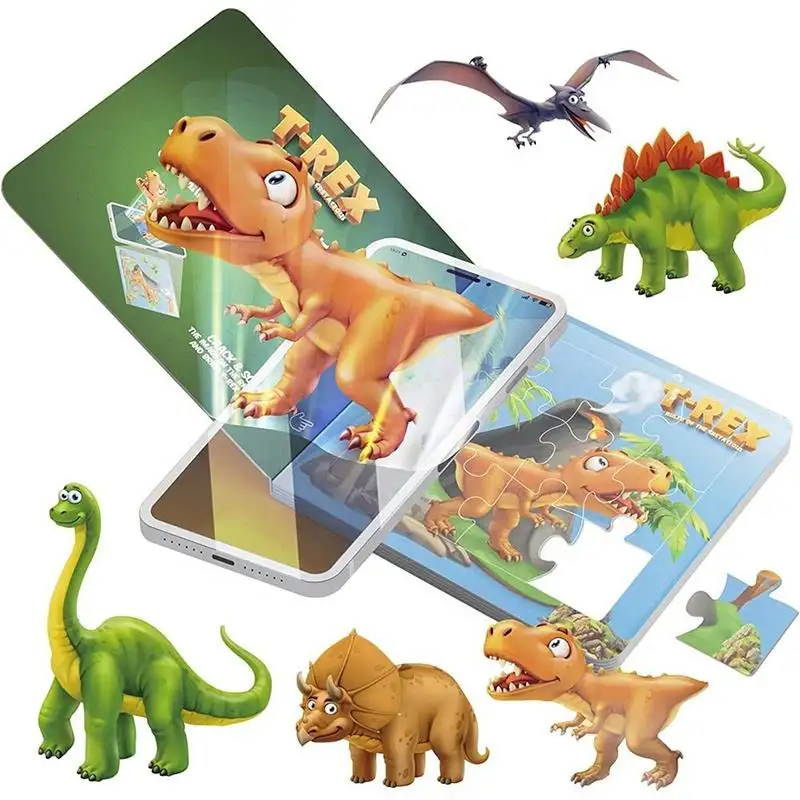 Crianças STEM brinquedos educativos DIY Puzzle Book Toy Dinossauro Aventura Aprendizagem da Realidade 3D Interativo Animal Dino AR Jigsa Bookstore