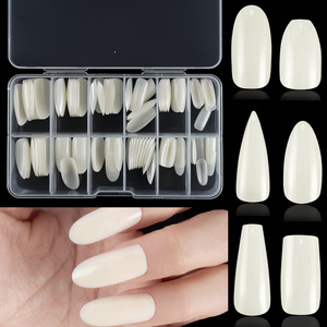 120 faux ongles blancs français à couverture complète en ABS, longs, avec colle, vente directe usine, kit de manucure à presser - Product Image 1
