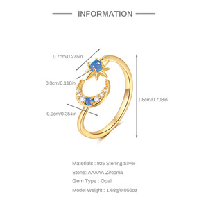Bagues en argent sterling 925 véritable pour femmes, bague à opale bleue brillante, bague de mariage classique de luxe, bijoux - Product Image 6