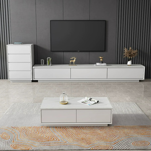 Conjunto de Muebles de Sala de Estar Modernos de Lujo con Mesa de Centro y Mueble para TV de Piedra Sinterizada en Blanco Puro y Gris - Product Image 2