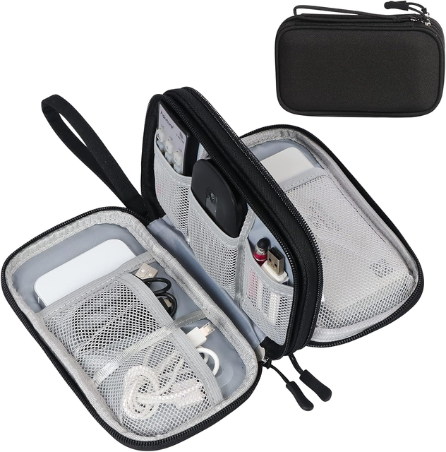Travel Cable Organizer Pouch Electronic Accessories Carry Case Portable Waterproof Double Layers All-in-One Storage Bag Black