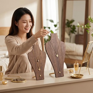Jingheju Walnut Wood Jewelry Display Stand With Necklace Panel For Desktop Organization And Stylish Presentation - Product Image 1