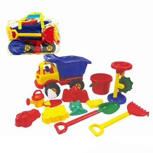 Conjunto de brinquedo de areia da praia, jogo de brinquedo com caminhão, lata de água, pá e molde, brinquedos ao ar livre para crianças, borda lisa