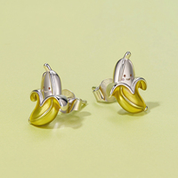 925 Sterling Zilver Leuke Banaan Stud Oorbellen Emaille Geel Fruit Oorbellen voor Vrouwen Meisjes Grappige Emotie Party Geschenken SCE2010