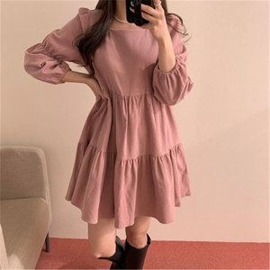 Korean Mini Dress Long Neck Sweet Style 2025