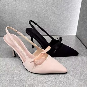 Spring Summer Collection Beautiful High-Heeled Women's Sandals With Pointed Bow Design PU Insole Wholesale - Product Image 2