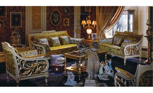 Set di Divani in Velluto Rosso con Cornice in Legno Dorato Francese di Alta Qualità, Design Antico per Arredamento <span class=keywords><strong>Soggiorno</strong></span> - Product Image 5