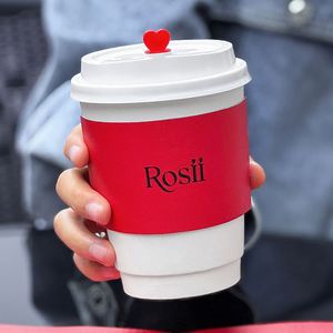 Funda de Papel para Vasos de Café con Impresión Personalizada de su Logotipo, Funda de Papel Roja y Verde con Tapa - Product Image 2