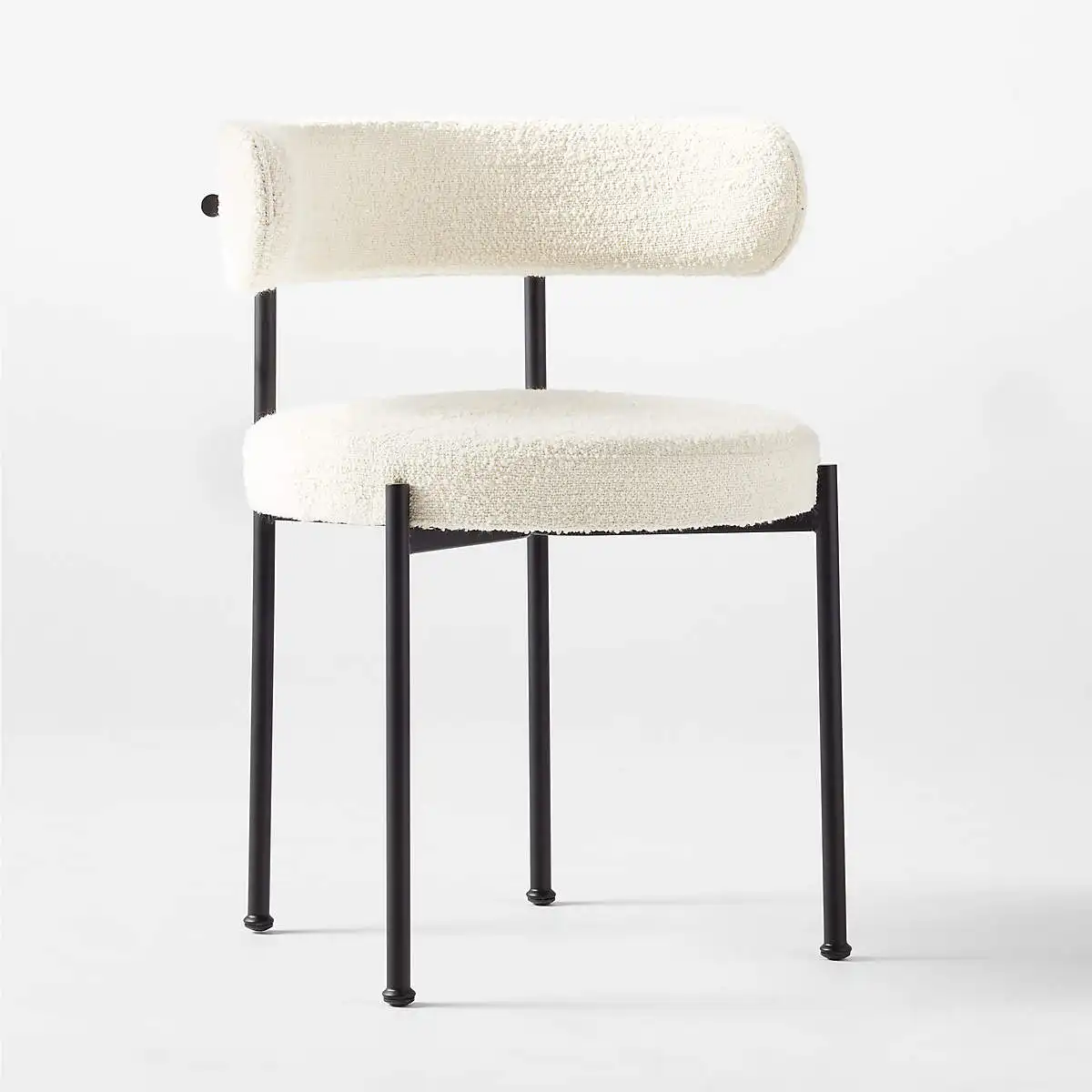 Modern Italian White Wool Blend Boucle Fabric Black Metal Base Dining Chair