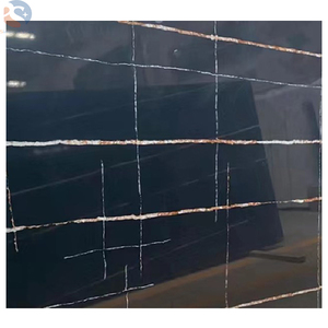 Lastra di quarzo noir <span class=keywords><strong>aziz</strong></span> di vendita calda Lauren Black Gold Marble con venature dorate per controsoffitto - Product Image 5