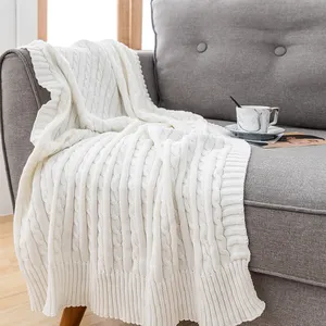 Luxury Home Decoration Modern Solid 100% Cotton Cable Knit Throw Blanket