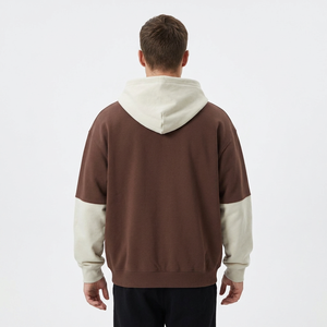 Sweat-shirt à capuche vintage à blocs de couleurs, zippé, surdimensionné, en coton, pour homme, style streetwear - Product Image 3